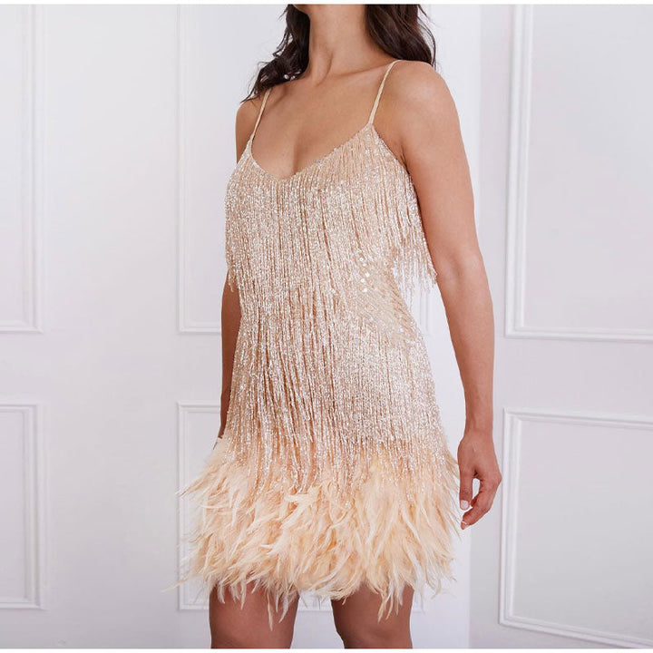 Women’s Glamorous Feather Sequin Cocktail Dress