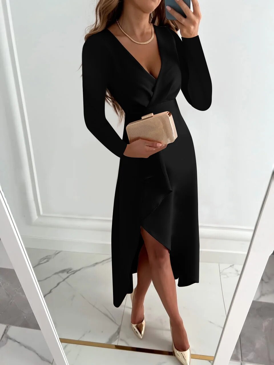 Women’s Elegant V-Neck Midi Dress