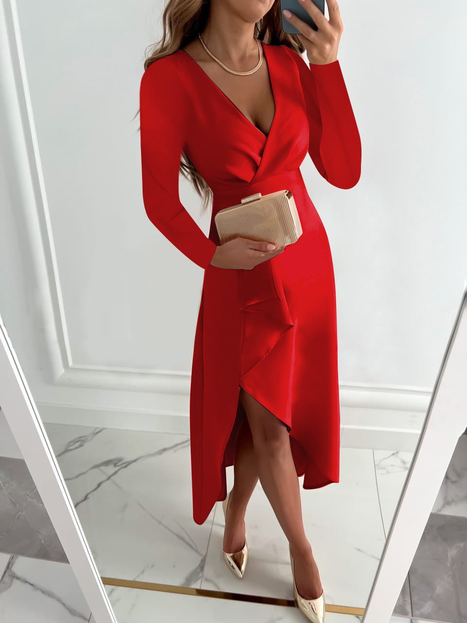 Women’s Elegant V-Neck Midi Dress