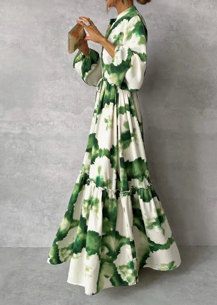 Women’s Stylish Summer Printed Maxi Dress With Long Sleeves