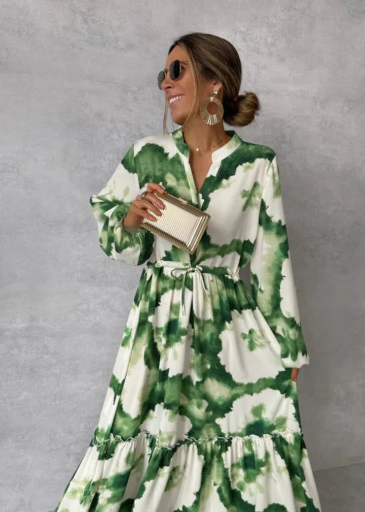 Women’s Stylish Summer Printed Maxi Dress With Long Sleeves