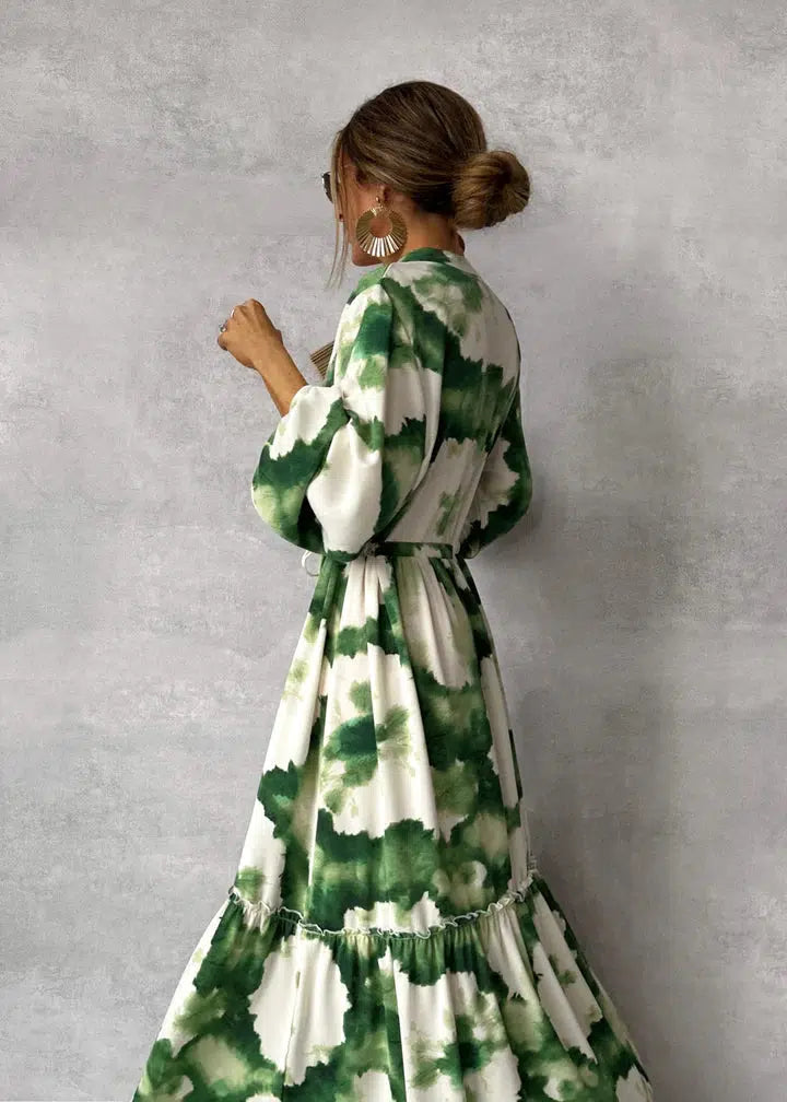 Women’s Stylish Summer Printed Maxi Dress With Long Sleeves