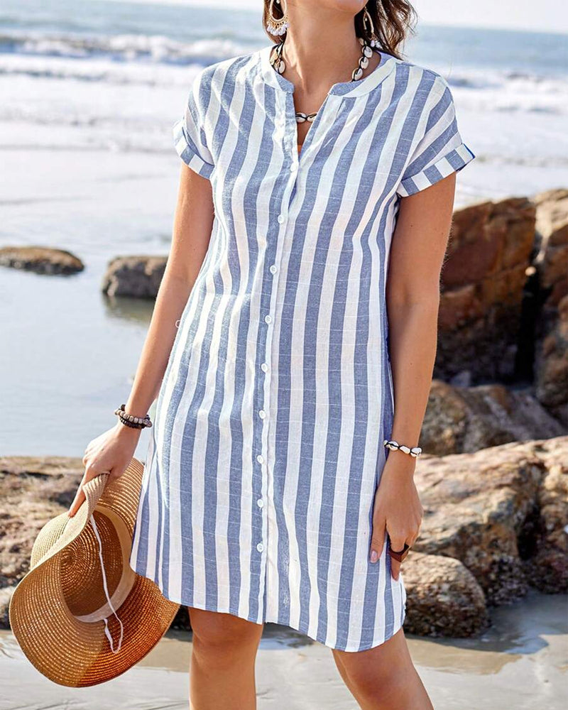 Women’s Striped Sleeve Shirt Summer Mini Dress