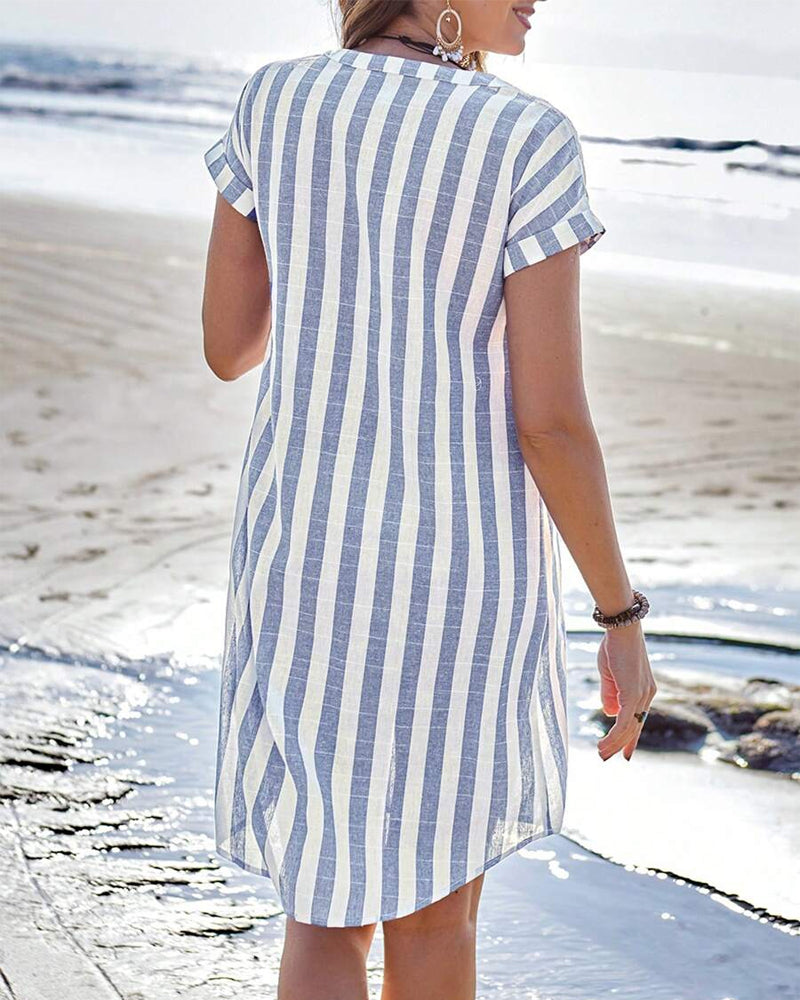 Women’s Striped Sleeve Shirt Summer Mini Dress