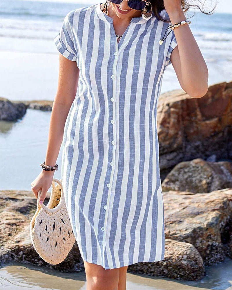 Women’s Striped Sleeve Shirt Summer Mini Dress