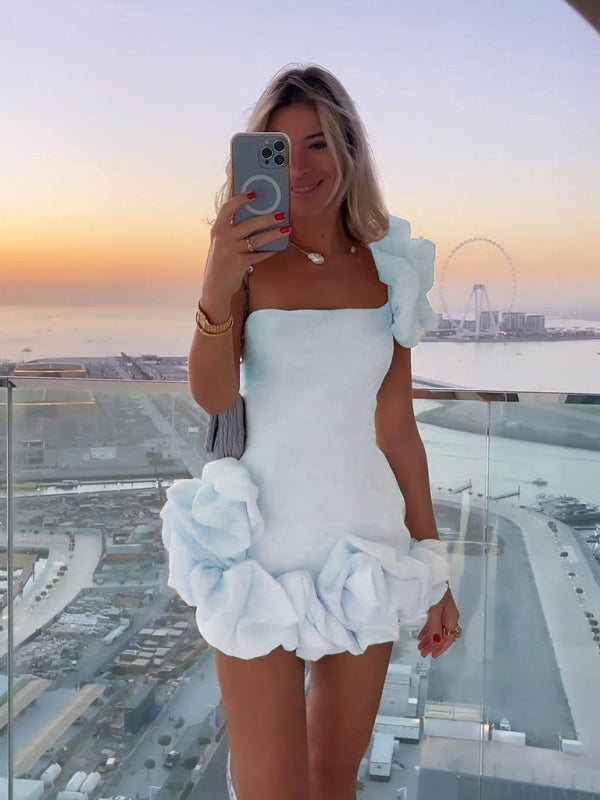 Women’s One-Shoulder Ruffle Layered Mini Dress