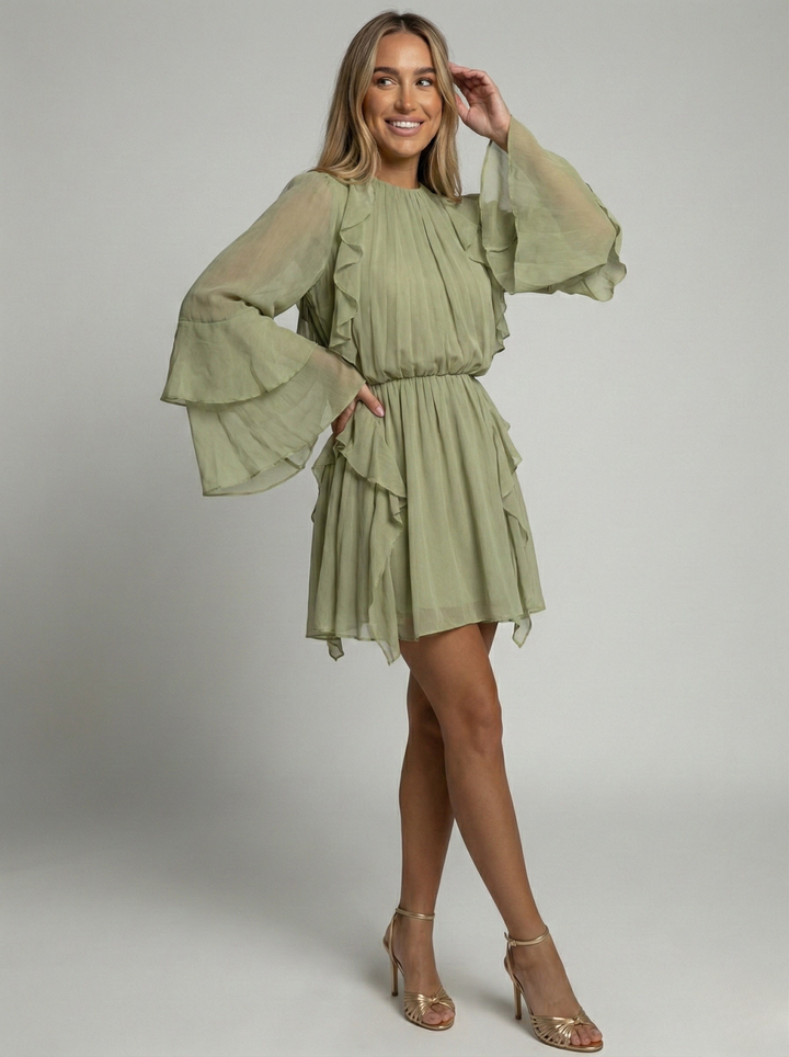 Women’s Pleated Flowy Chiffon Mini Dress