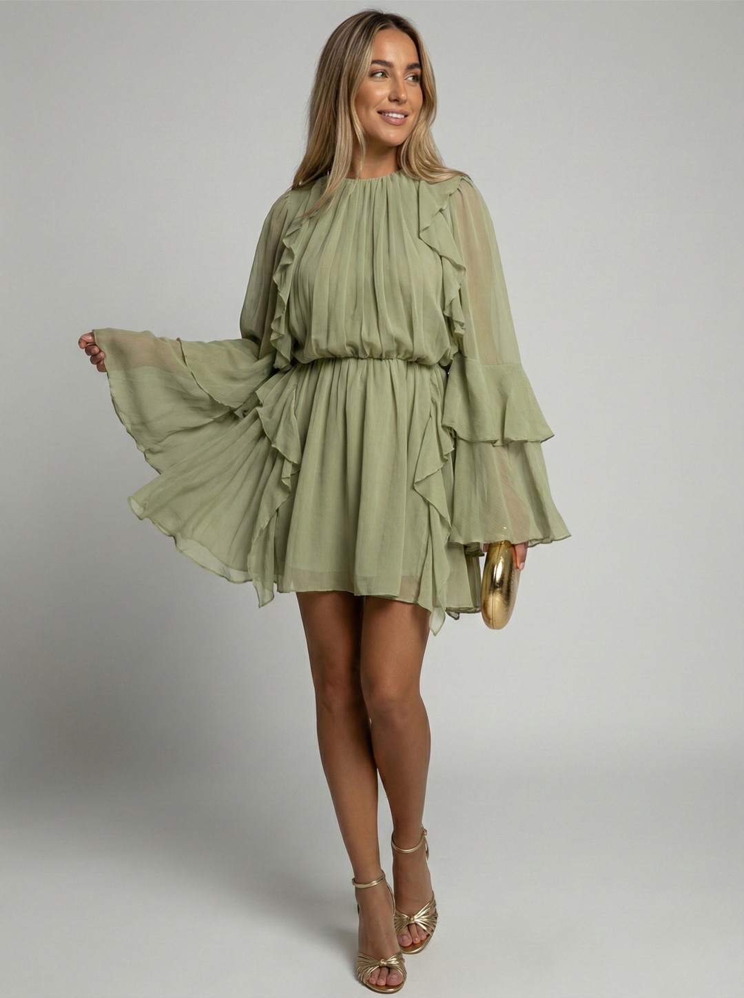 Women’s Pleated Flowy Chiffon Mini Dress