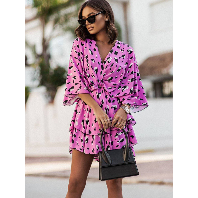 Women’s Floral Print Twist-Front Ruffle Summer Mini Dress