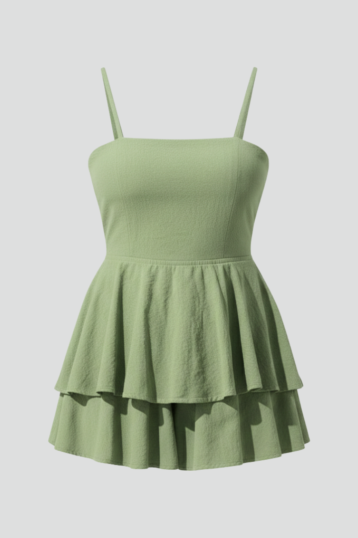 Women’s Spaghetti Strap Flared Skirt Layered Mini Dress