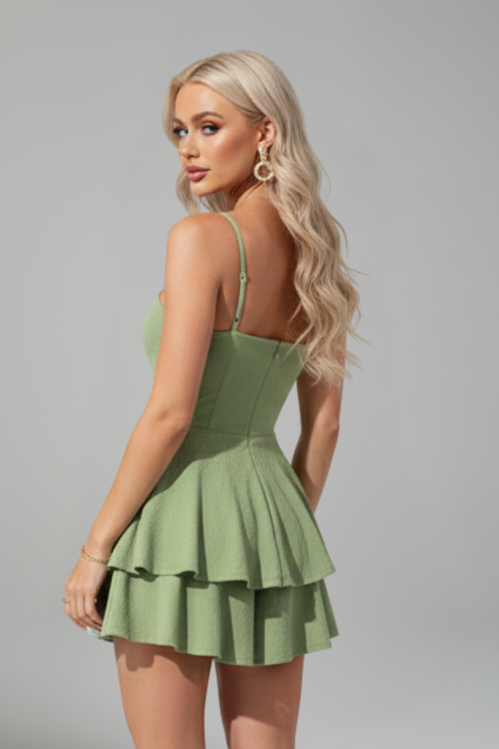 Women’s Spaghetti Strap Flared Skirt Layered Mini Dress