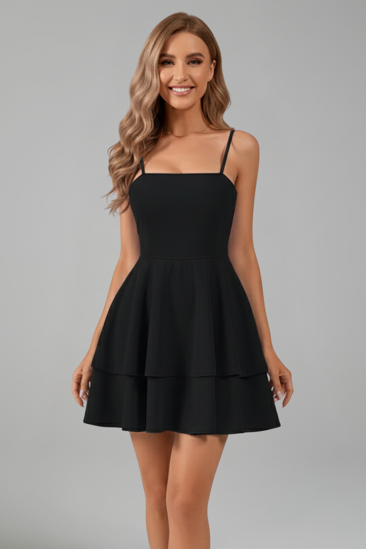 Women’s Spaghetti Strap Flared Skirt Layered Mini Dress