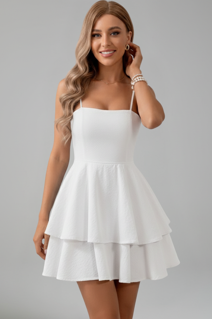 Women’s Spaghetti Strap Flared Skirt Layered Mini Dress