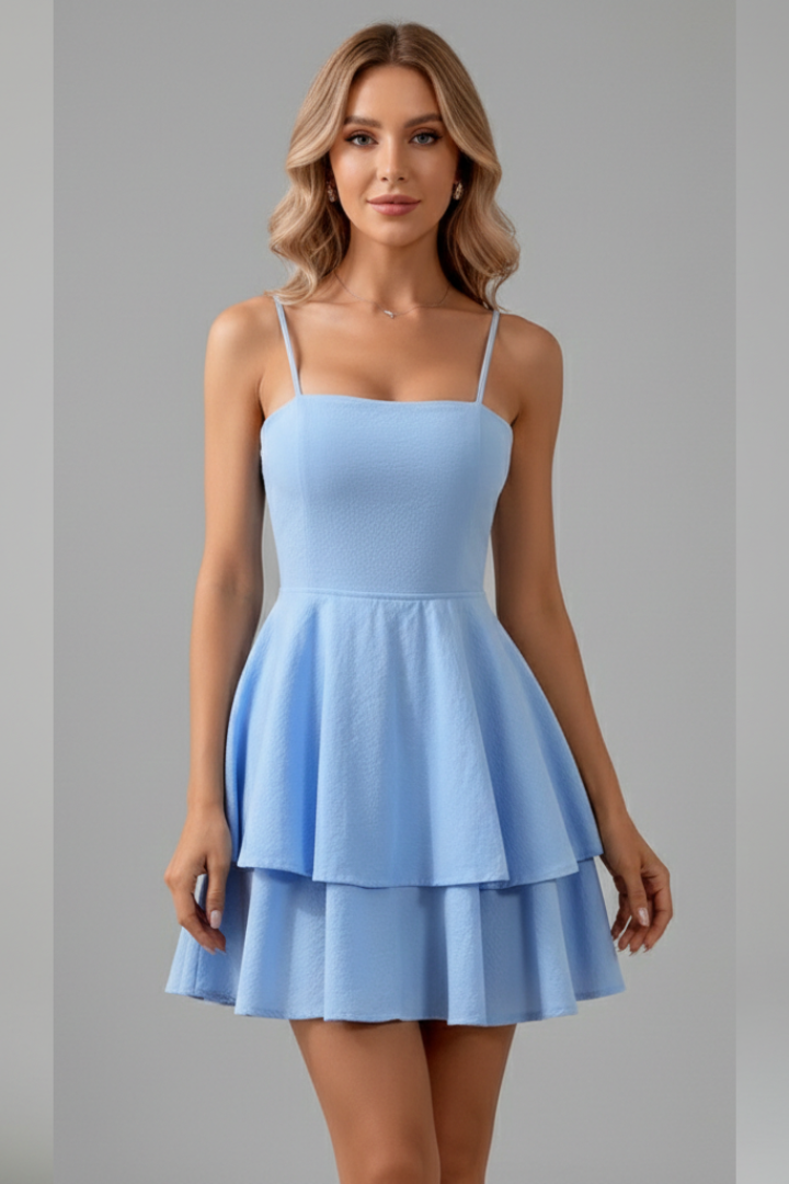 Women’s Spaghetti Strap Flared Skirt Layered Mini Dress