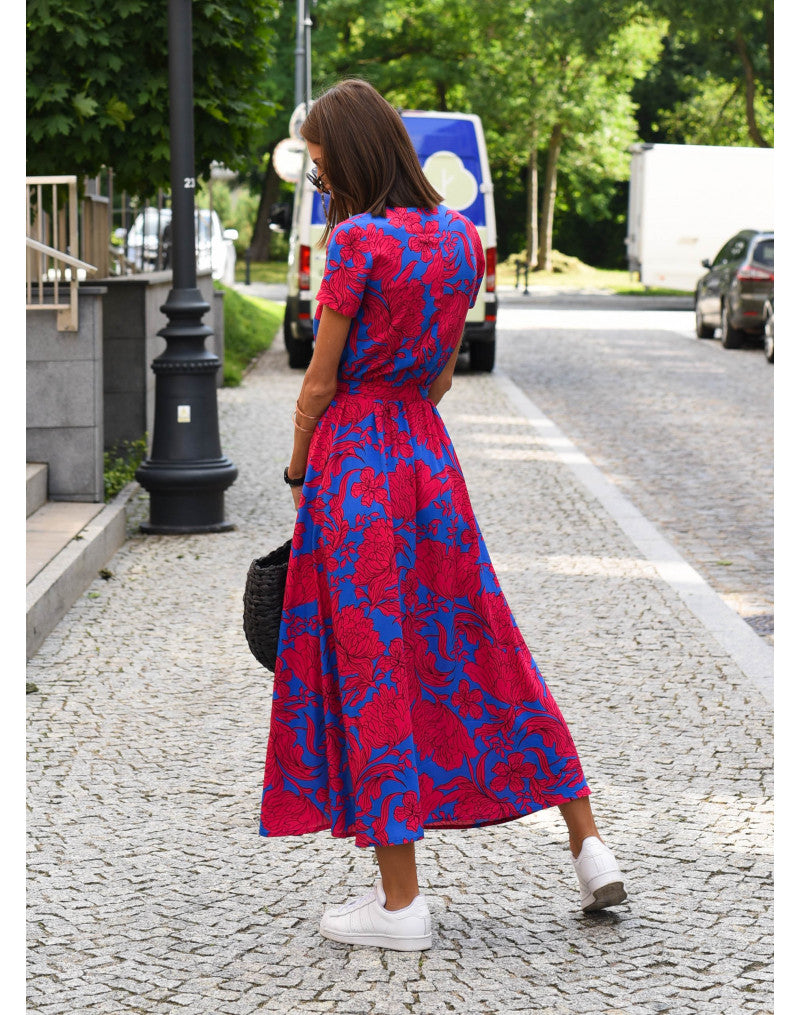 Women’s Floral Wrap Maxi Dress With V-Neck And Short Sleeves