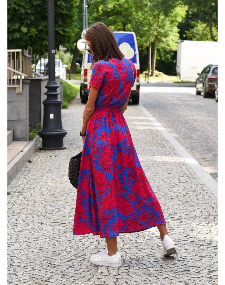 Women’s Floral Wrap Maxi Dress With V-Neck And Short Sleeves
