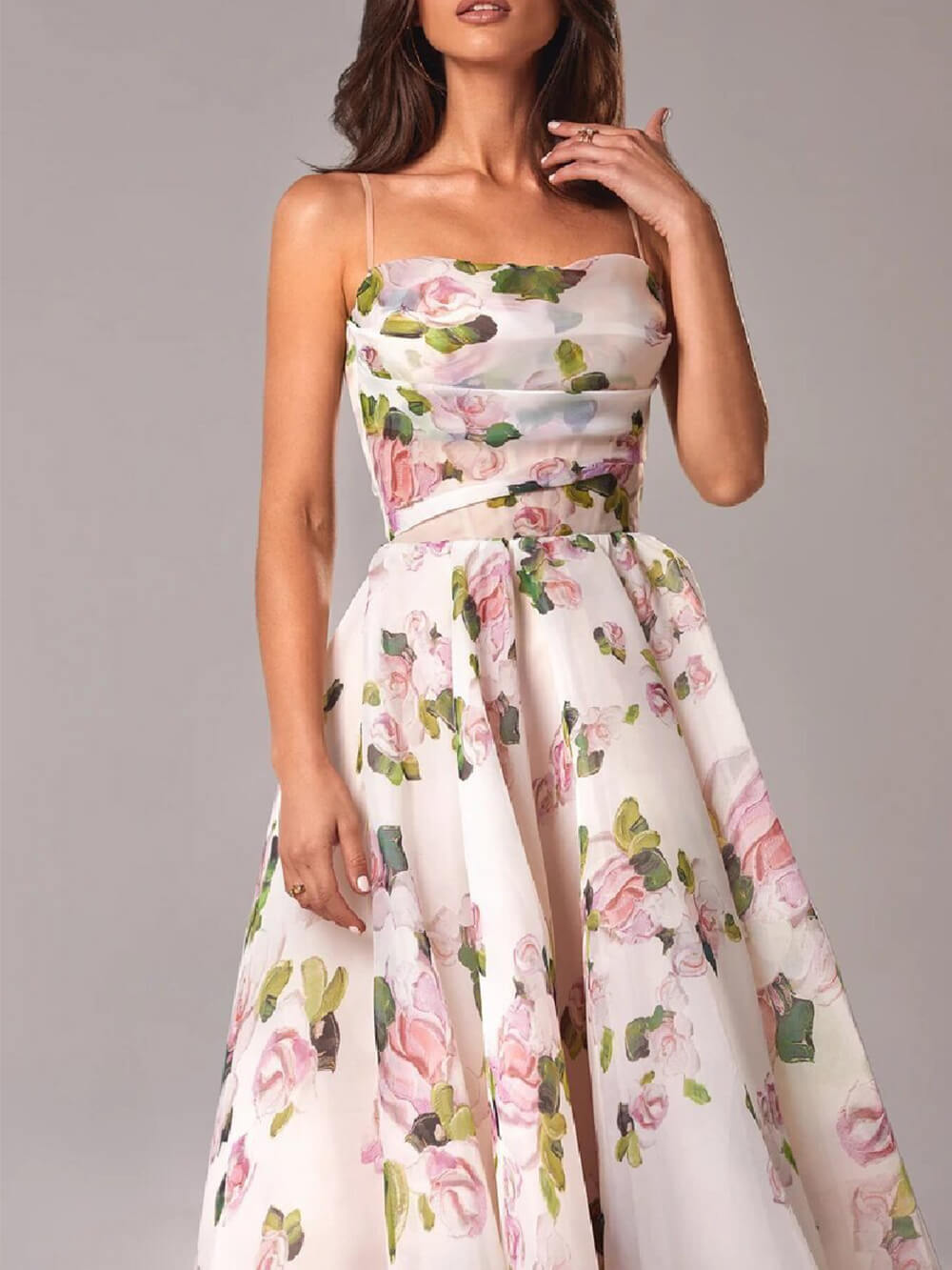 Women’s Floral Spaghetti Strap A-Line Midi Dress