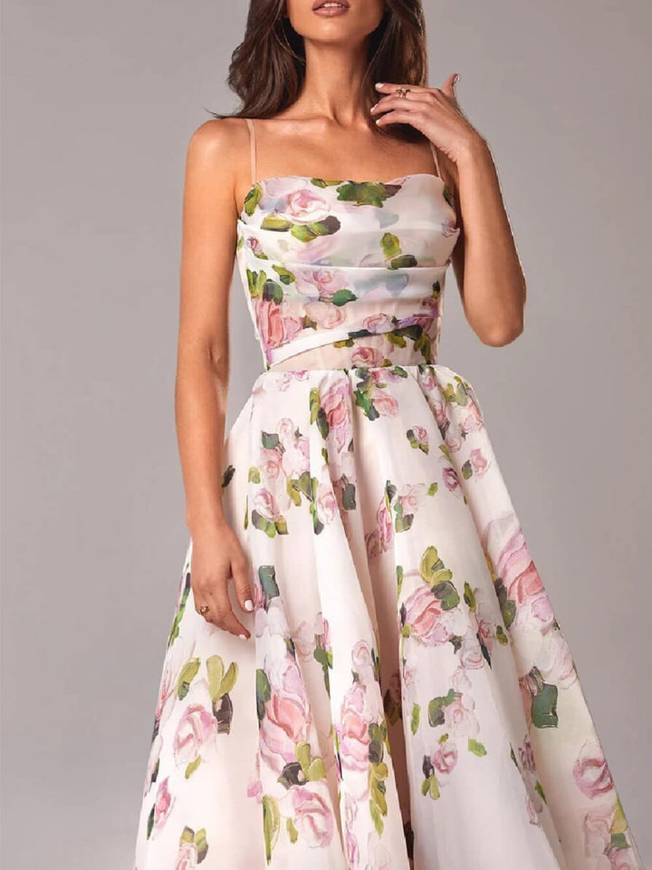 Women’s Floral Spaghetti Strap A-Line Midi Dress