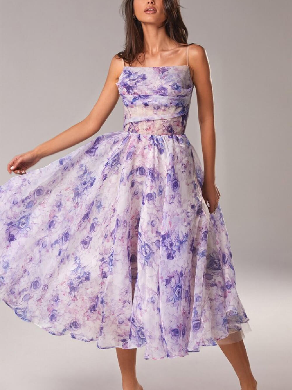 Women’s Floral Spaghetti Strap A-Line Midi Dress