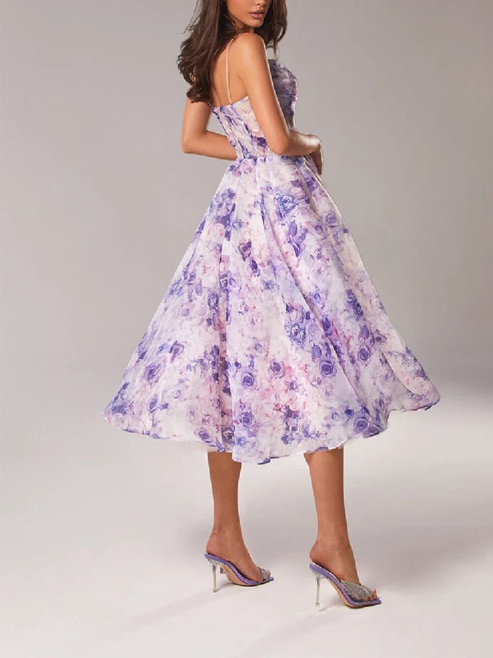 Women’s Floral Spaghetti Strap A-Line Midi Dress