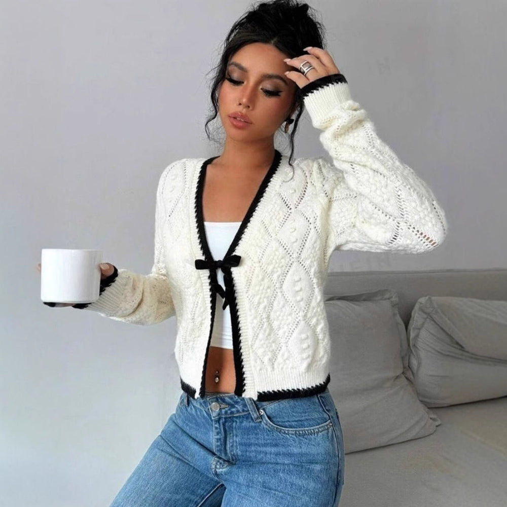 Nova | Women's Cropped V-Neck Bow Front Cardigan