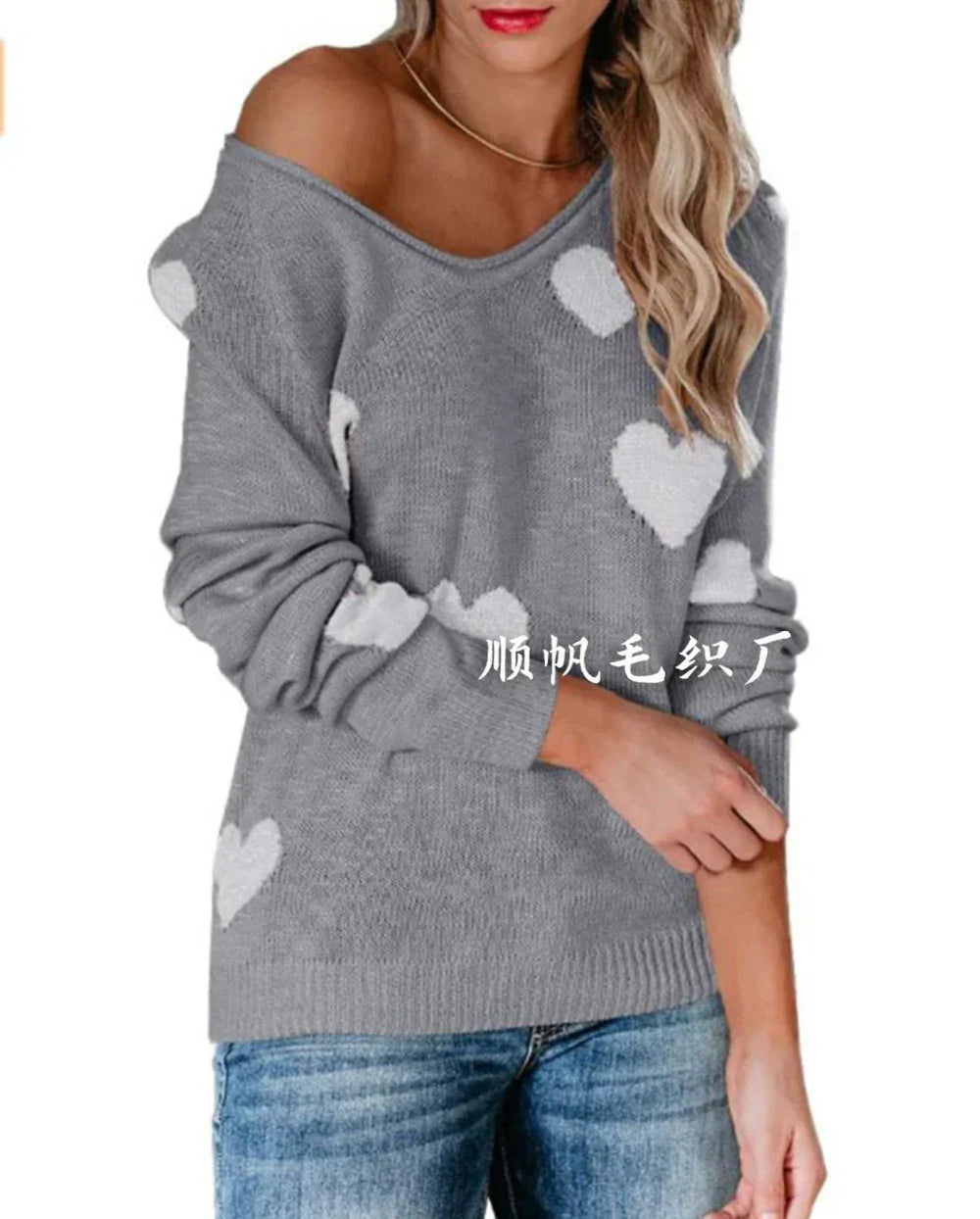 Claudia | Damen-Weihnachtspullover mit Herzmuster