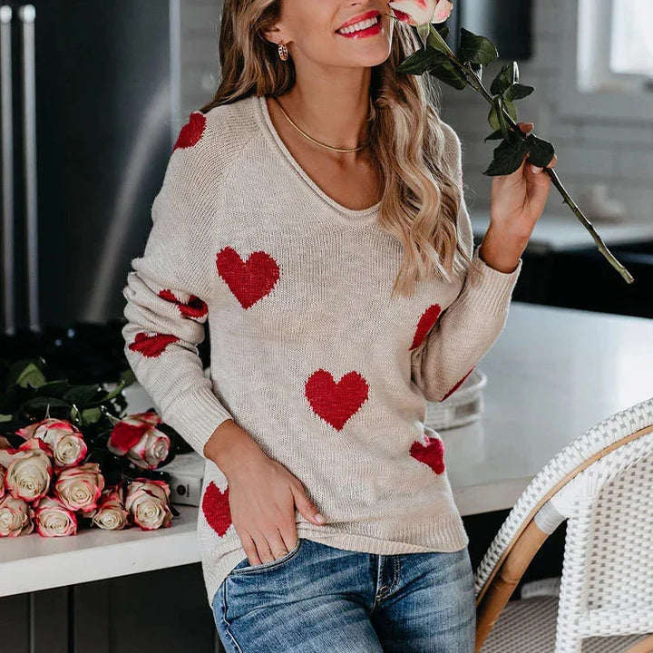 Claudia | Damen-Weihnachtspullover mit Herzmuster