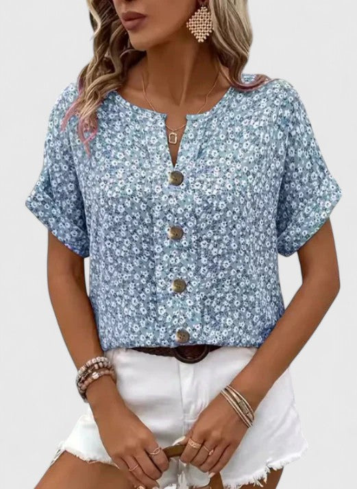 Women’s Casual Floral Button-Up Summer Blouse