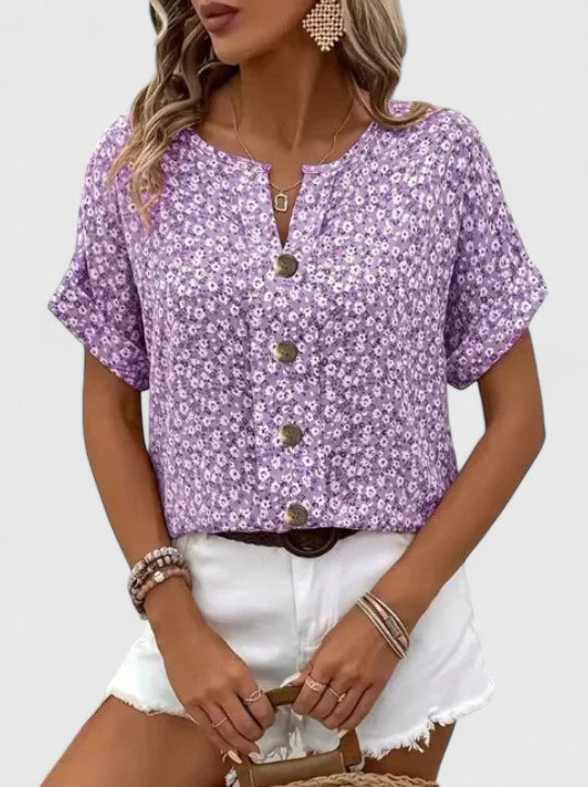 Women’s Casual Floral Button-Up Summer Blouse
