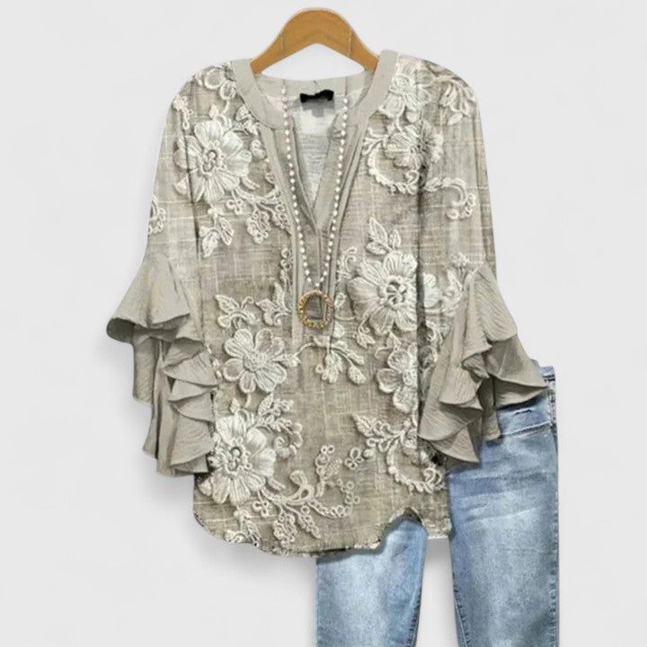 Women’s Floral Print Ruffle Sleeve Boho Blouse