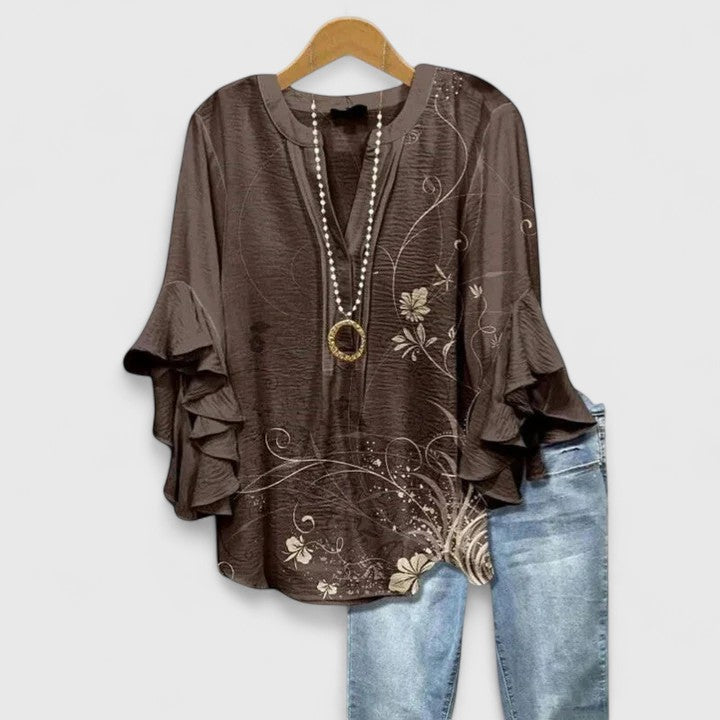 Women’s Floral Print Ruffle Sleeve Boho Blouse