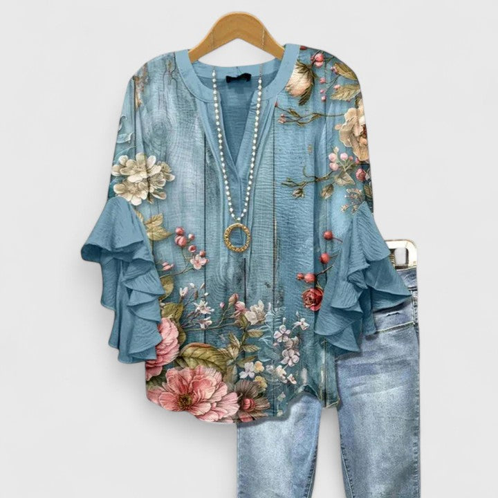 Women’s Floral Print Ruffle Sleeve Boho Blouse