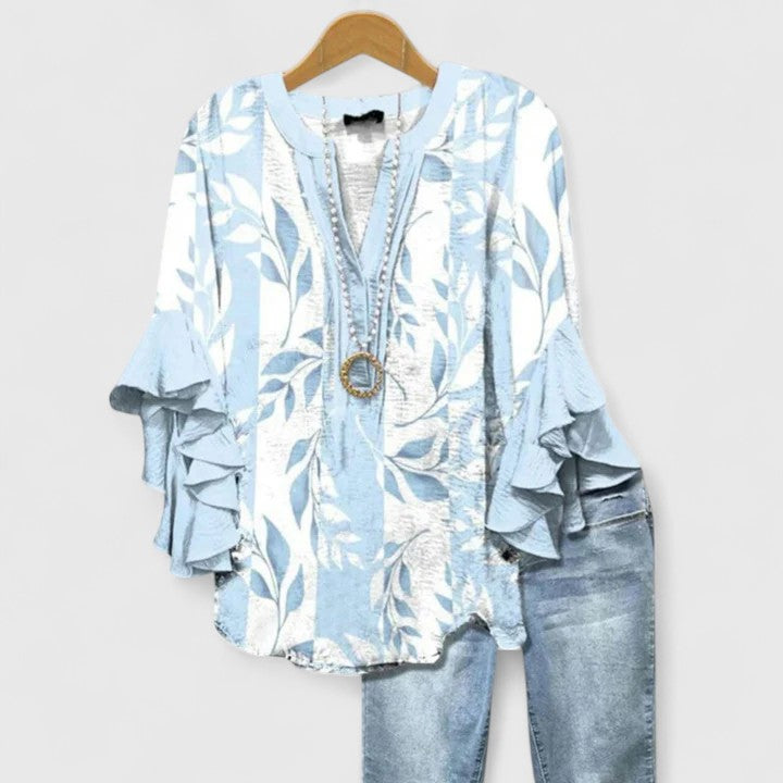 Women’s Floral Print Ruffle Sleeve Boho Blouse