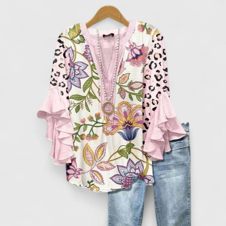 Women’s Floral Print Ruffle Sleeve Boho Blouse