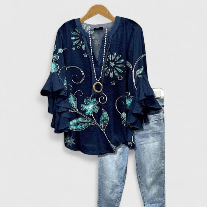 Women’s Floral Print Ruffle Sleeve Boho Blouse