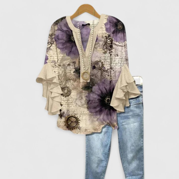 Women’s Floral Print Ruffle Sleeve Boho Blouse