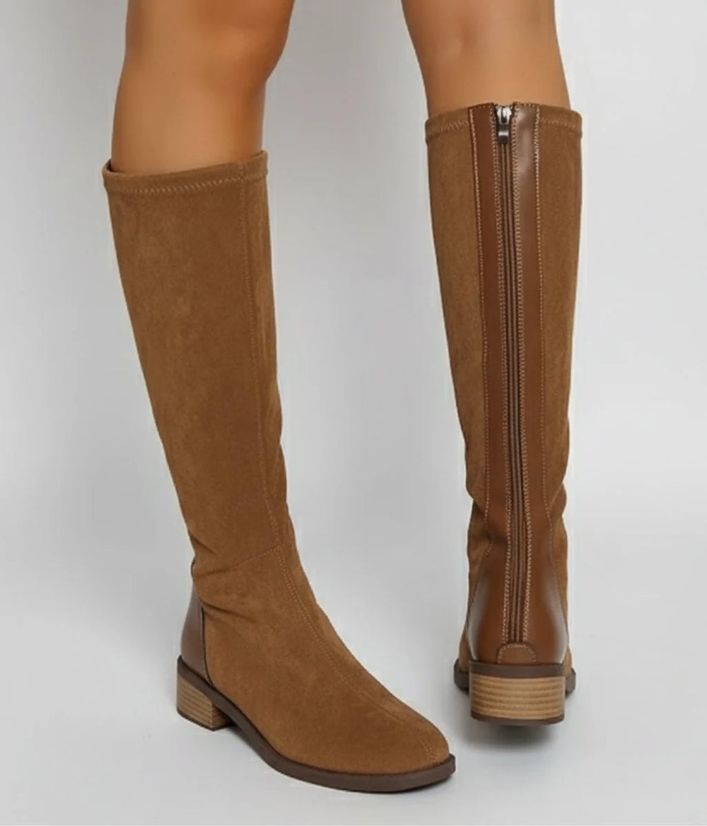 Sienna | Women's Suede-Look Knee-High Side Zip Block Heel Boots