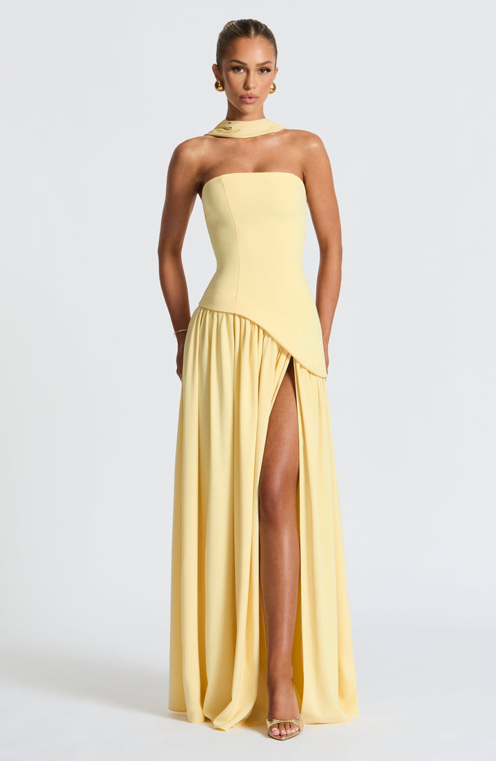 Women’s Strapless Maxi Dress With High Slit And Elegant Fit