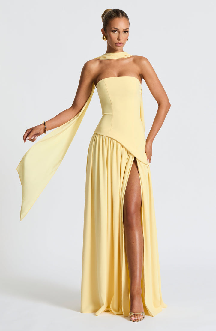 Women’s Strapless Maxi Dress With High Slit And Elegant Fit