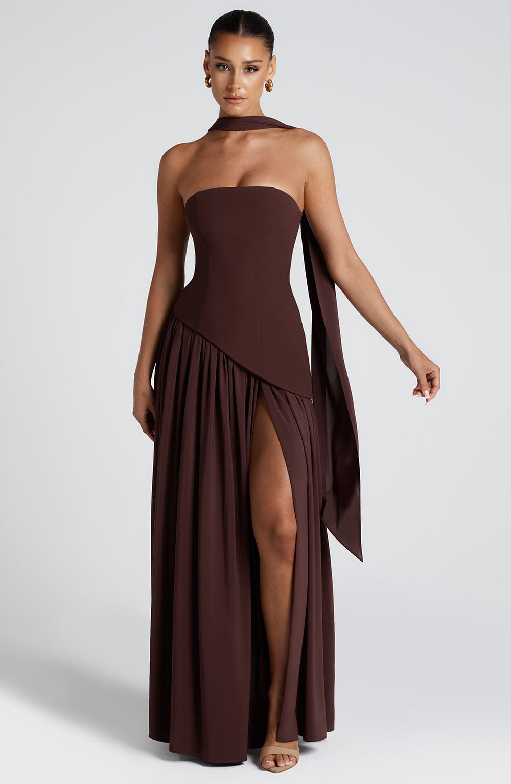 Women’s Strapless Maxi Dress With High Slit And Elegant Fit