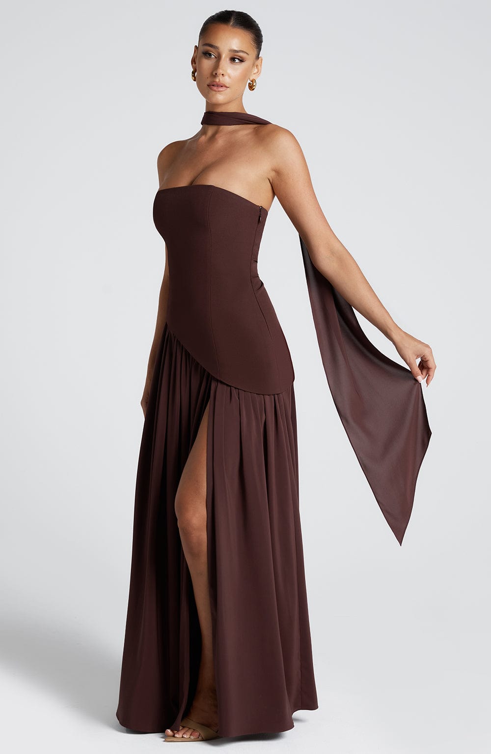 Women’s Strapless Maxi Dress With High Slit And Elegant Fit