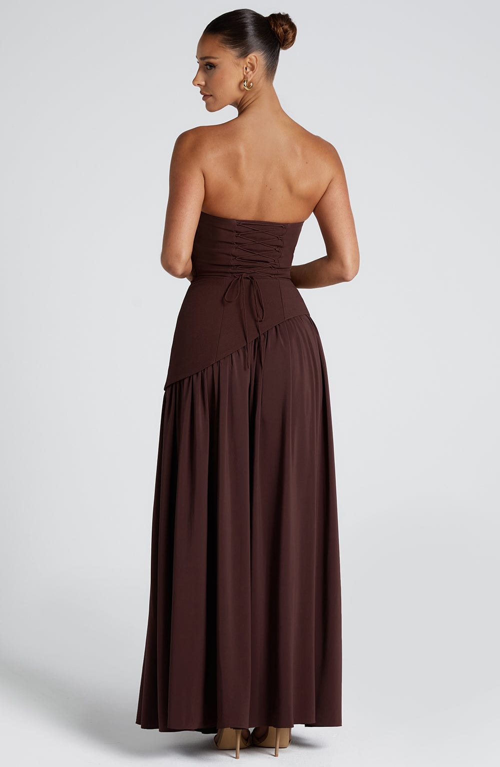 Women’s Strapless Maxi Dress With High Slit And Elegant Fit
