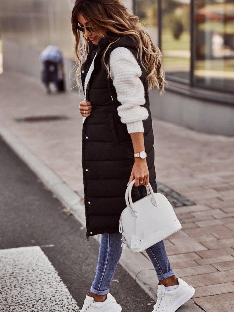 Stella | Women's Long Hooded Quilted Puffer Vest