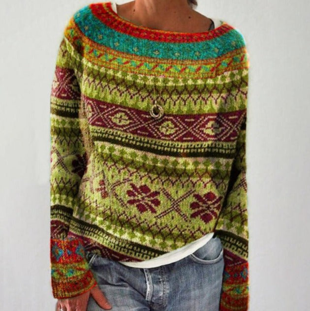 Valentina | Women's Fair Isle Nordic Pattern Round Neck Sweater