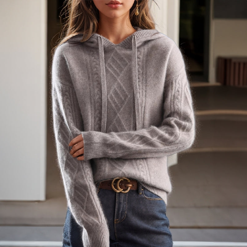 Veronica | Women's Cable Knit Long Sleeve Pullover Hoodie