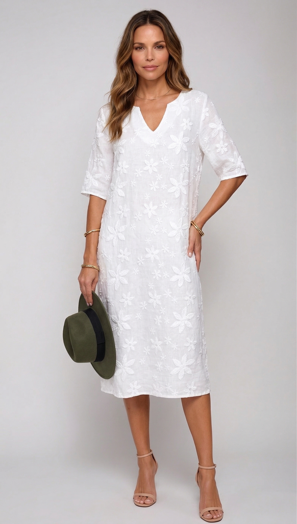 Women's Lace Midi Dress With V-Neck And Three-Quarter Sleeves – Evoryn New  York