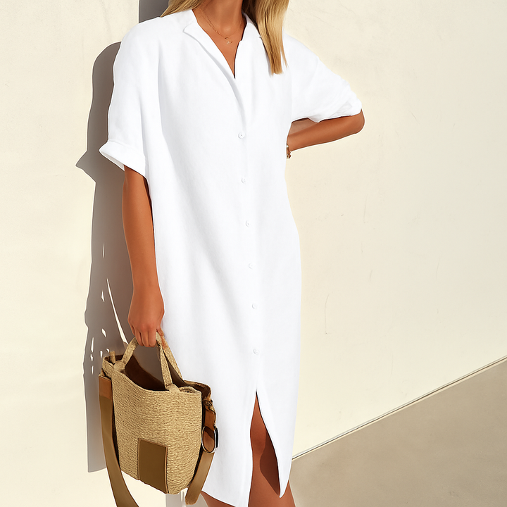 Women’s Midi Linen Shirt Dress With Button-Front