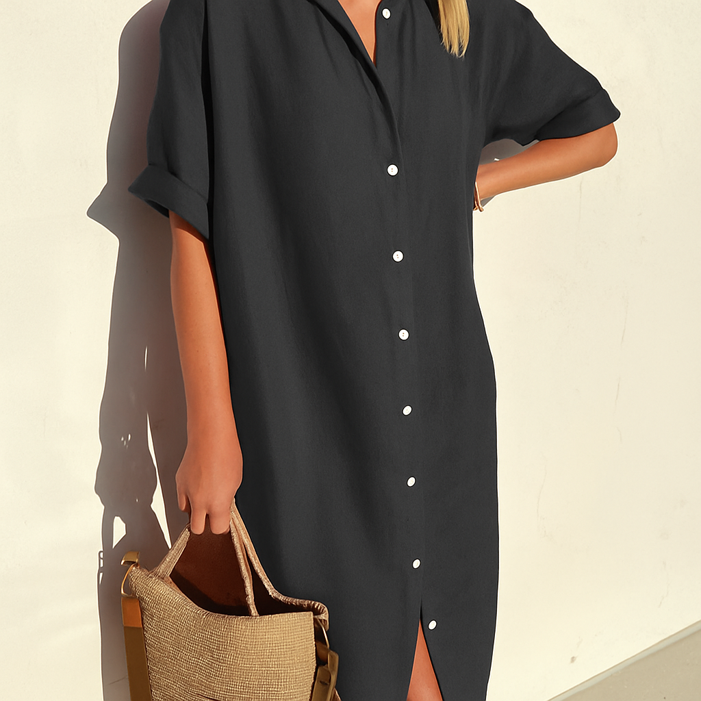 Women’s Midi Linen Shirt Dress With Button-Front