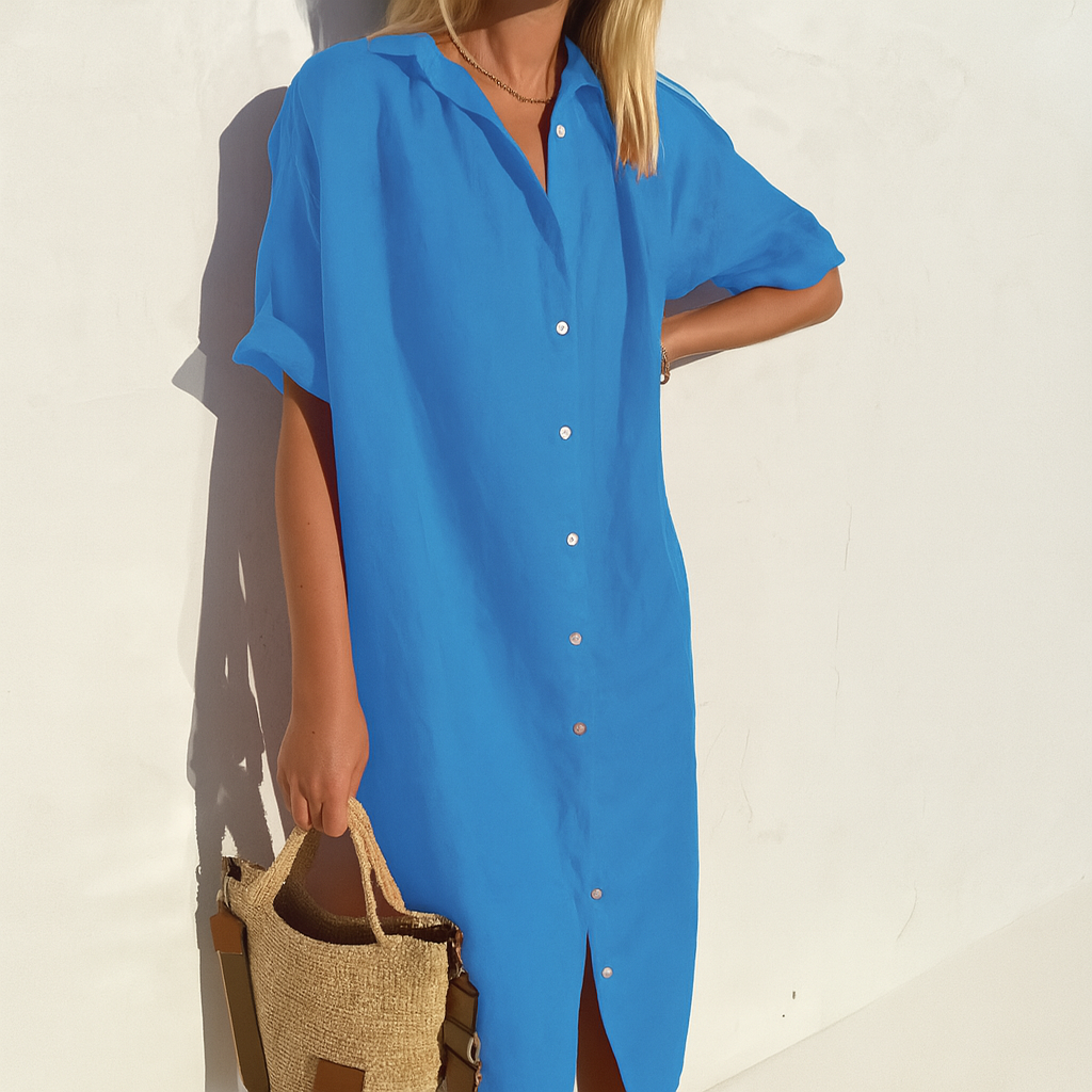 Women’s Midi Linen Shirt Dress With Button-Front