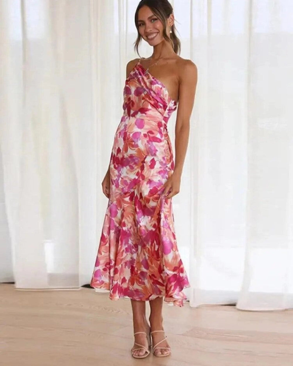 Women's Asymmetrical One-Shoulder Floral Maxi Dress